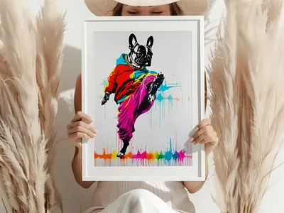 Funky French Dog Art design graphic design