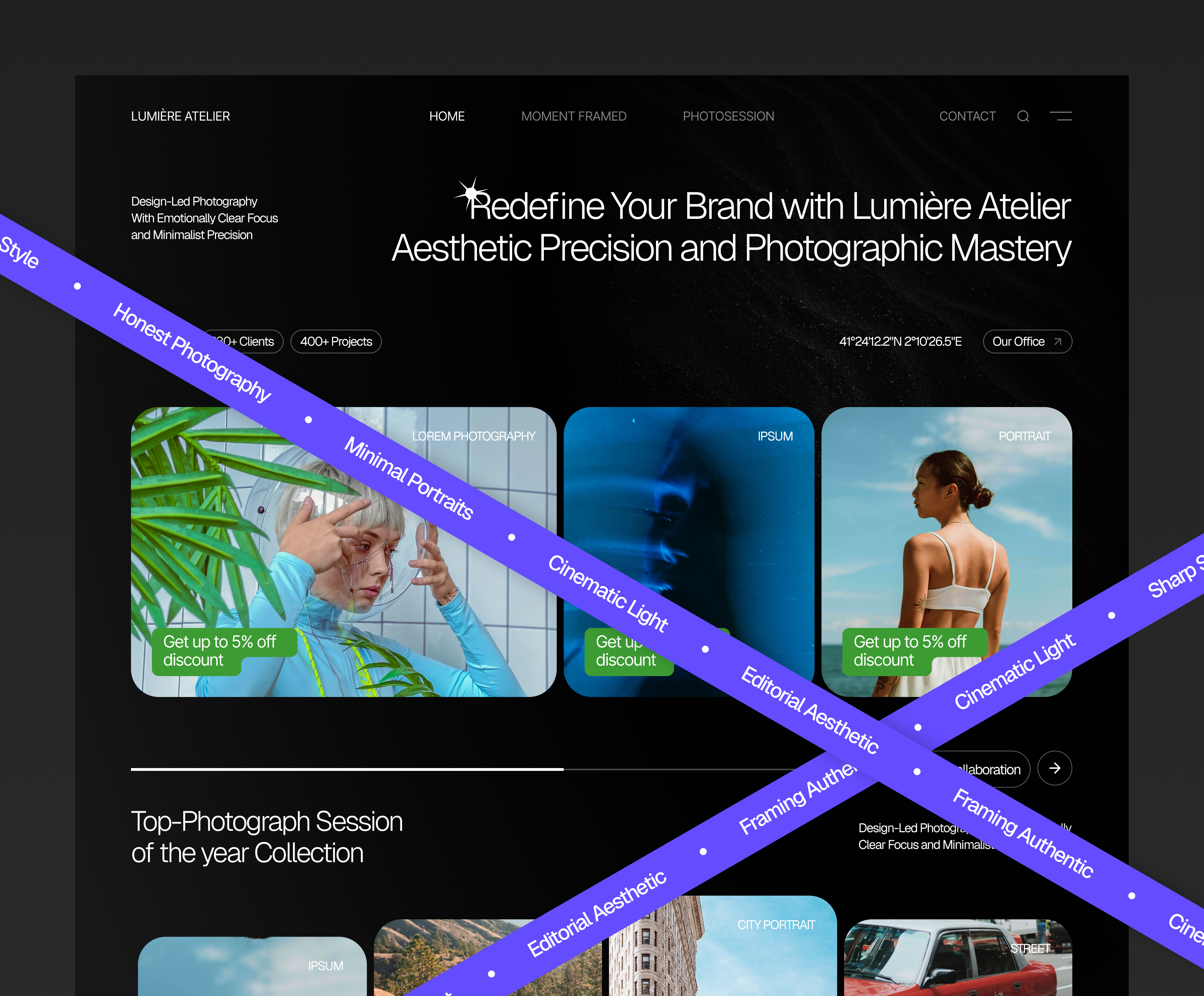 Lumière Atelier - Emotionally Photography 3d aesthetic animation branding figma graphic design json landing page logo motion graphics photography poetic ui ux webdesign wordpress