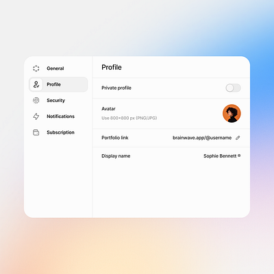 Settings Modal: Brainwave 2.0 clean ui design web design