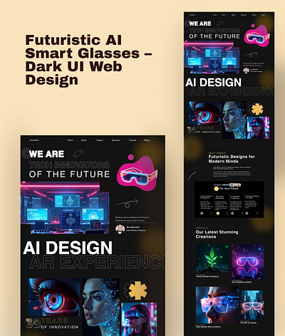 Futuristic AI Smart Glasses – Dark UI Web Design ai dark theme figma landing page smart glasses ui ux website design