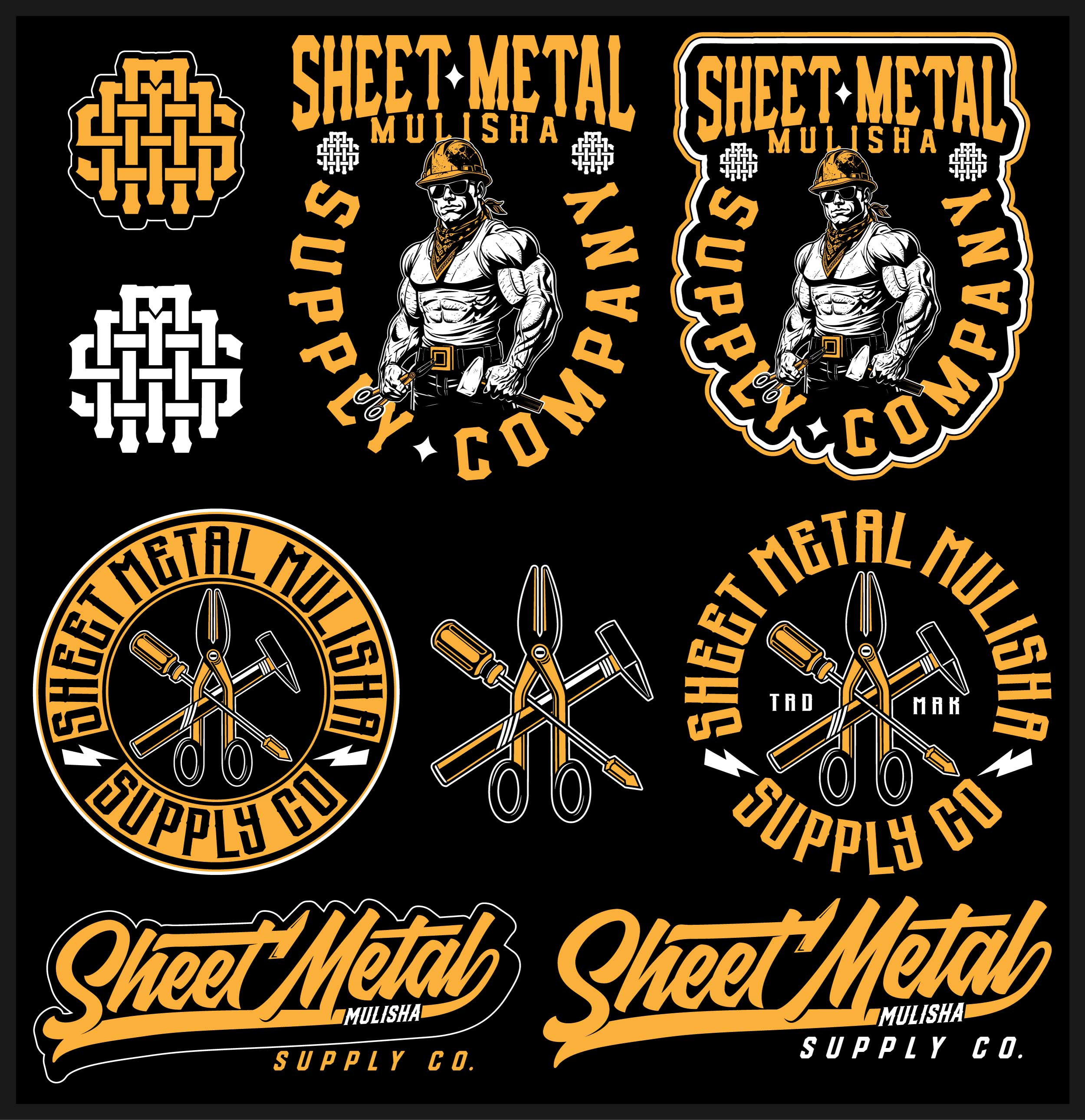 Sheet Metal Mulisha - Branding Pack apparel design badge design blue collar illustration mascot mascot design t shirt design tshirt design