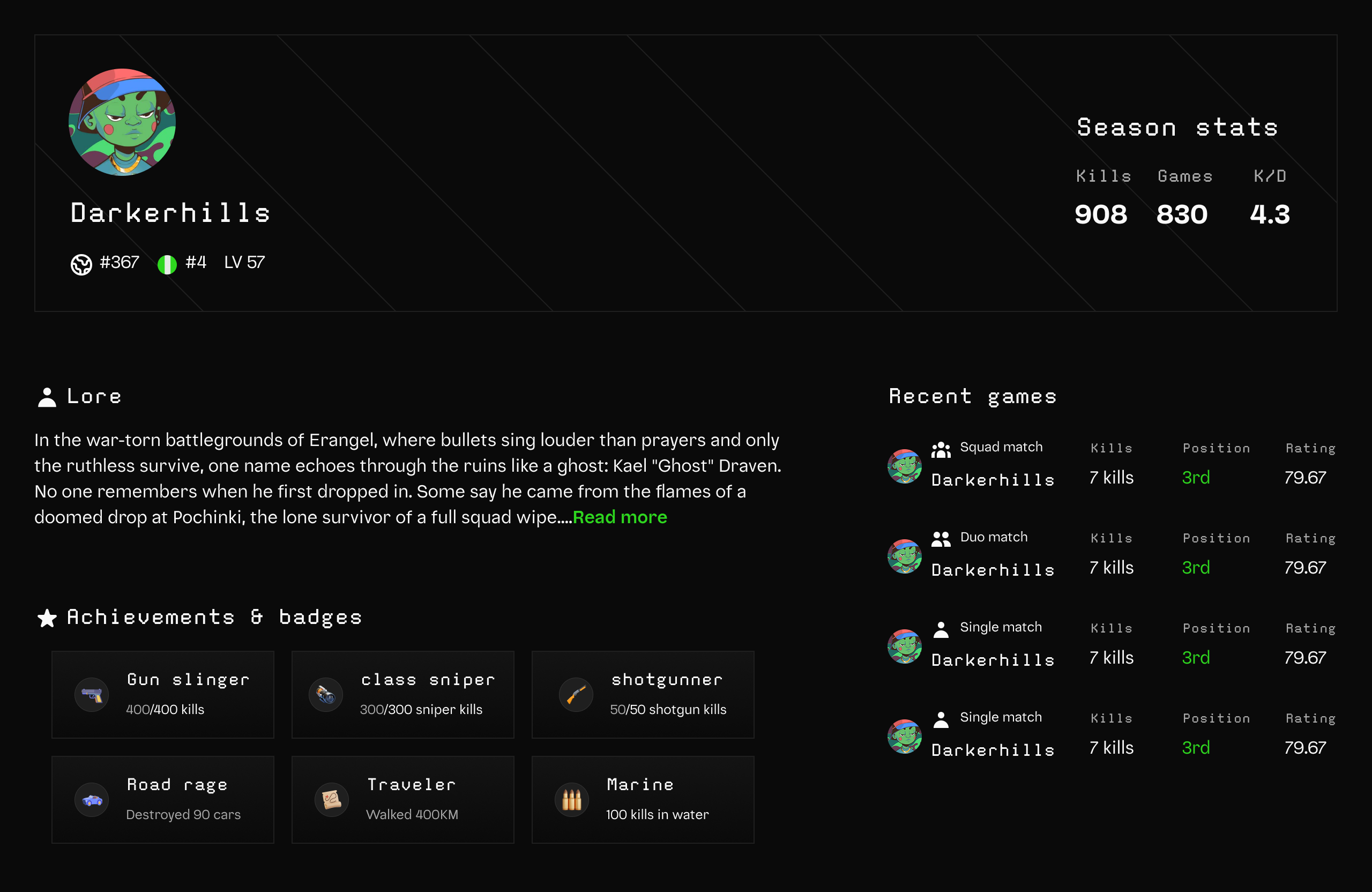 User in game profile exploration design design figma game ui gaming product design profile ui uiux user profile web3