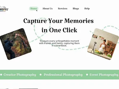 Memories | Modern Photography Portfolio | Full UI Design 3d animation branding design figma graphic design illustration landing page mobile modern design motion graphics photography product design typography ui design uiux web web design webdesign website ui