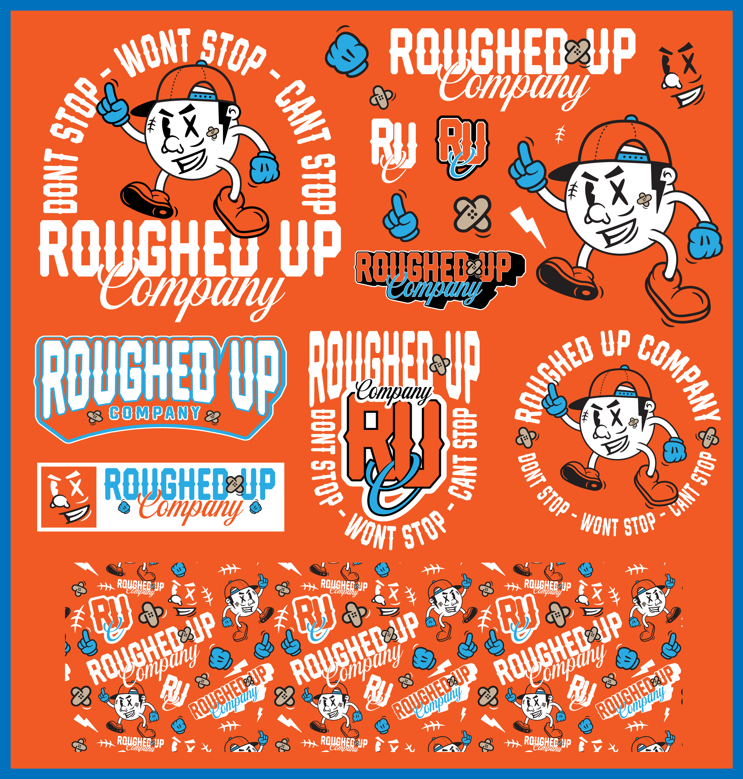 ROUGHED UP COMPANY - Logo System badge design branding branding identity branding illustration company branding illustration logo logo design logo mark logo system mascot mascot design seamless pattern typography