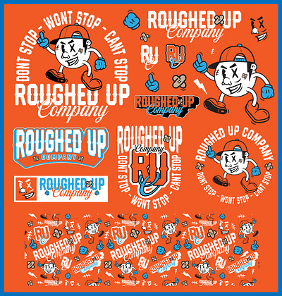 ROUGHED UP COMPANY - Logo System badge design branding branding identity branding illustration company branding illustration logo logo design logo mark logo system mascot mascot design seamless pattern typography