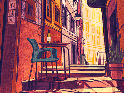 Porto Alleyway 2d alley city cityscape colorful digital painting eu europe illustration italy landscape leisure lisbon porto portugal retro spain travel vintage