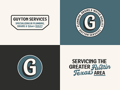 Guyton Services 2d austin badge blue collar branding design drains emblem graphic design icon logo messaging plumbing services texas