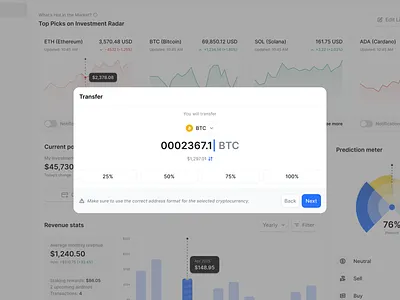Crypto Wallet Web App: Transfer Amount Input app design blockchain crypto crypto app crypto platform currency dashboard fintech modal modal ui component pop up product design saas sendcrypto transaction transfer uiux wallet web app web3