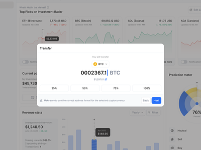 Crypto Wallet Web App: Transfer Amount Input app design blockchain crypto crypto app crypto platform currency dashboard fintech modal modal ui component pop up product design saas sendcrypto transaction transfer uiux wallet web app web3
