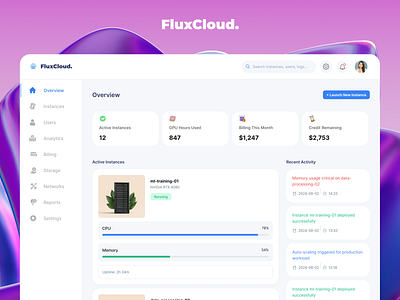 Flux Cloud – Cloud Dashboard UI (Figma) appdesign cloud dashboard figma uiux