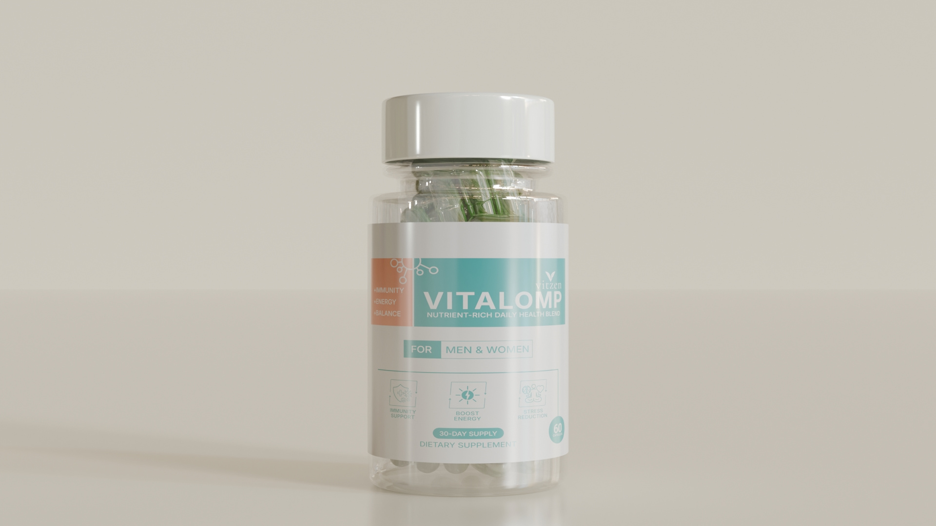 VITALOMP Supplement Label Design daily health supplement