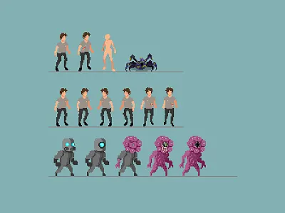 Pixel Art Characters Sketches (top-down and sidescrolling) 2d gamedev pixelart sprites