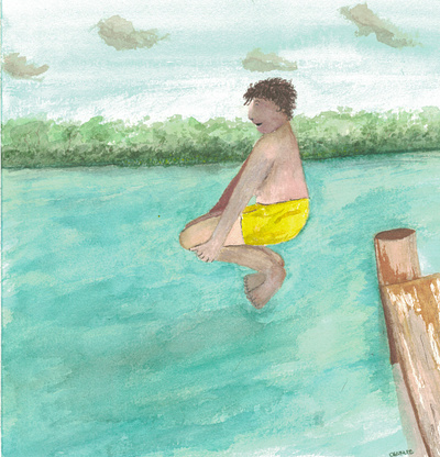 Cannonball diving illustration kids painting summer swimming watercolor