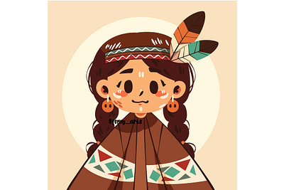 Cartoon Girl with Feathers in Her Hair awareness cartoon clothing costumes culture ethnic event festhers folklore human indian indigenous individual native people person portrait protection traditional tribal