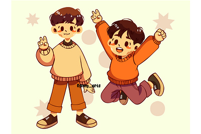Two Boys Are Jumping and Smiling assortment awareness background cartoon celebration collection dancing day drawing event friendship graphic design happy holiday human joyful people together young youth