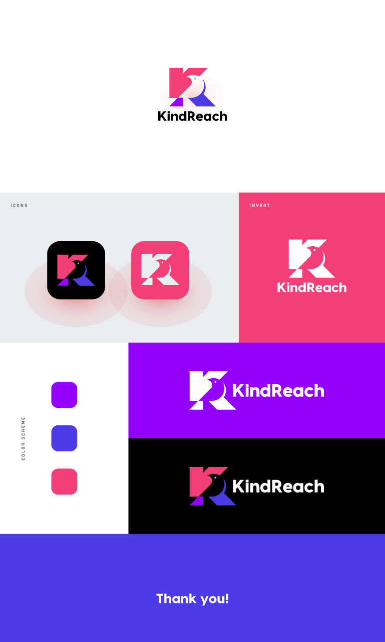 KindReach – KR Monogram Logo with Dove in Negative Space bird logo brand identity design creative branding dove logo flat logo kindness logo kr logo lettermark logo design minimalist logo modern logo monogram logo negative space peace symbol professional logo