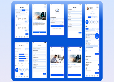Focus Flow App cleanui dailyplanner figma mobileappdesign progresstracker taskmanager timemanagement ui uxuidesign