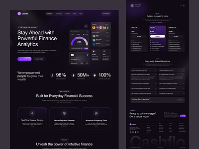 Cashflo - Finance Landing Page dark website design figma template figma uiux finance finance landing page fintech saas landing page design oripio sajibur design web design web designer website design