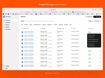 Dashboard Screen - Freight Management SaaS Product dashboard design freight management freight management saas product graphic design product design saas ui