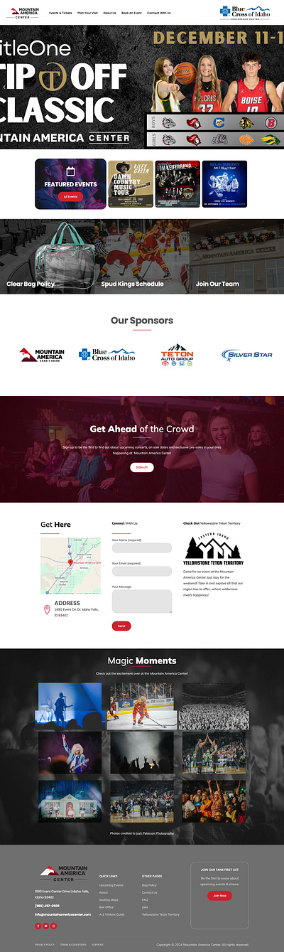 Mountain America Center branding graphic design landing page web design website