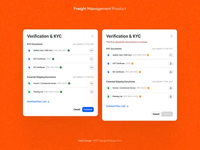 Verification Popups - KYC Dialogue Box - Freight Management SaaS design dialogue box freight management saas product graphic design kyc product design saas ui verification popup