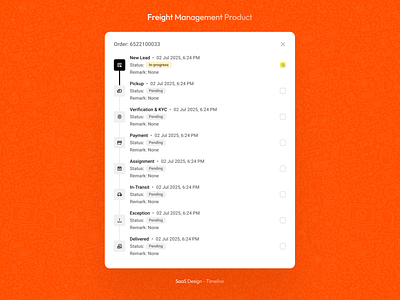 Timeline Popup - Freight Management SaaS Product design dialogue box freight management saas product graphic design product design saas timeline popup ui