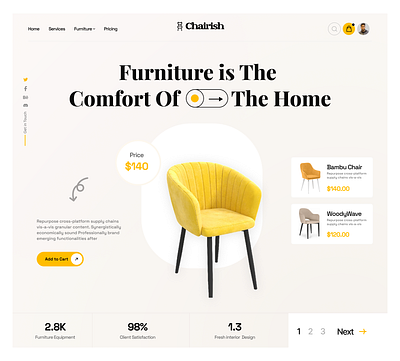 Modern Chair Store UI – Where Comfort Meets Elegance add to cart architecture chairs decor e commerce ecommerce shop furniture furniture shop furniture website interior interiordesign landingpage living room online shopping page sofa ui