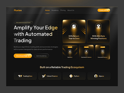 Fluxtex — Algorithmic Trading Platform for Stock and Crypto bitcoin black crypto dark ethereum exchange fintect glassmorphism gradient market money neon nft stock trade trading web3