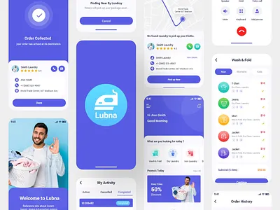 Laundry Service Mobile App UI Kit booking app cloth cleaning app colorful ui figma laundry laundry booking mobile app template tracking ui uikits wash app
