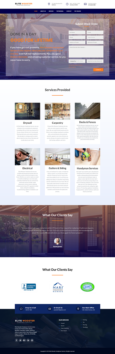 Elite Wooster Handyman Service branding graphic design landing page web design website