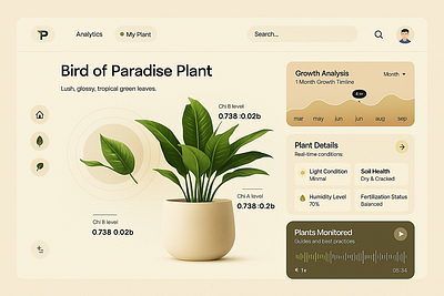 Bird of Paradise Plant Monitoring Dashboard branding creative design graphic design illustration logo plant care smart gardening typography ui design vector