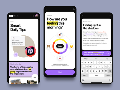 Psychological diary & AI-powered self-reflection app ai ai design app app design application diary mobile mobile app mobile design outcrowd product design ui uiux ux ux design