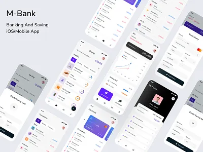 M-Bank : Banking And Saving iOS/Mobile App analytics app design cards ui clean creating saving goal design mobile app mobile application profile savings app transaction history ui
