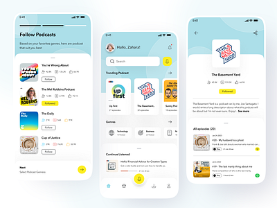 Podcast App audio audio streaming discover shows episode episode player listen listen podcast mobile mobile podcast player podcast podcast app podcast library podcast ui speaker stream talk talk show voice voice content