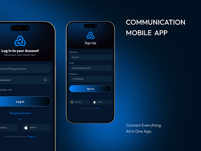 Communicate - Login, Sign Up and Forget Password app confirm email create an account forget password graphic design input field log in login mobile mobile app onboarding pop up registration saas sign in sign up signin signup splash screen ui