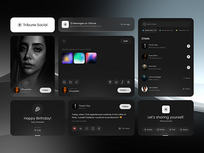 Dark Mode Concept for Modern Conversations 🌌💬 cleandesign creativeui dark dark ui darkmode darkmode uiux darkmodeui modernui product design socialapp ui elements ui kit uikit ux