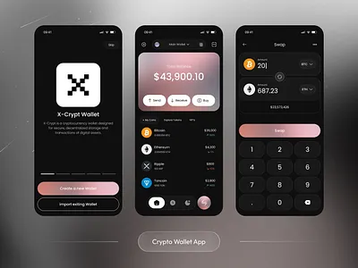 X-Crypt Wallet — Secure. Sleek. Scalable appdesign availableforfreelance bank crypto cryptoapp cryptowallet dark darkmode darkui darkuiux designdaily mobiledesign opentowork wallet walletapp