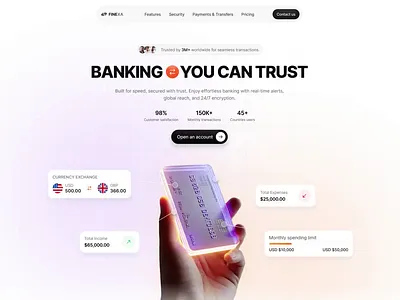 Finexa Banking Landing Page animation banking branding clean figma finance landingpage minimal modern ui ux website