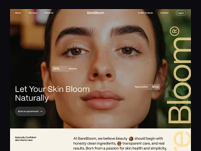 BareBloom – Skincare Website | Header Design Exploration ai skincare e commerce website health web design healthtech hero section minimal web design skin health skin treatment skincare skincare header skincare website uiux design website