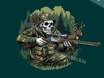 Skeleton Hunter Deer Hunting Illustration Logo exclusive art.