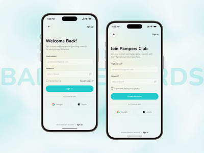 Login & Signup UI – Baby Rewards App for Parents app app design baby app baby rewards ios login login page login ui mobile mobile app parenting app product design rewards app signup signup page signup ui