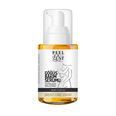 Peel&Lust Cosmetics "Breast Care Serum" product label design branding cosmetics design graphic design illustration post design vector