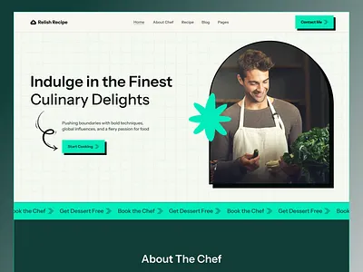 Culinary Hero UI — Relish Recipe animation branding chef website creative studio culinery design design food design ideapeel landing page recipeui typography ui uiux webflow website design