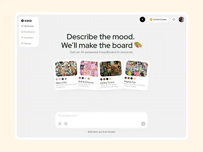 AI Moodboard Generator ai artificial intelligence dark design hero section landing page light mode moodboard ui uiux ux web web design
