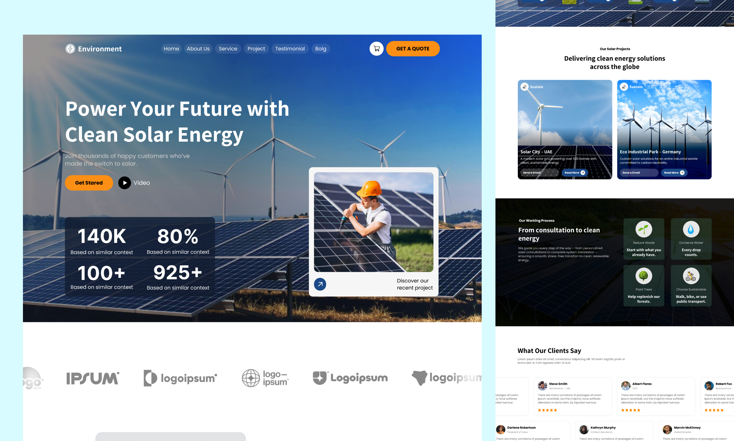 Clean Energy Website UI — Solar & Wind Power Solutions animation clean energy clean ui energy website environment website figma design green energy homepage design modern ui renewable energy solar energy solar power solar ui ui ui design uiux ux ux design website design wind energy