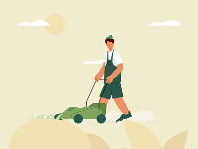 lawn mower 🌱 2danimation 2dillustration aftereffects bushes fake3d garden gardener lawnmower man walking whistling