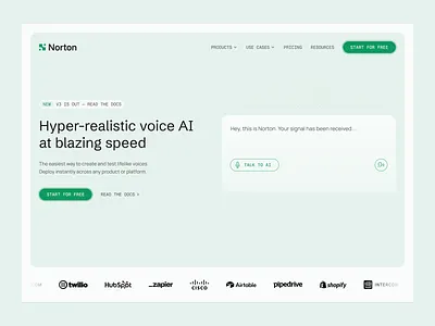 Norton - UI Design ai design flat graphic design green hero minimal minimalism minimalist saas section tech ui website