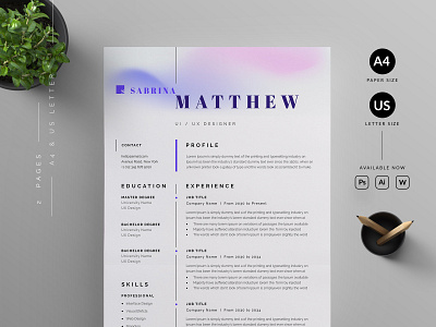 Resume/CV branding cover letter cover letter template creative cv template design designer cv graphic design illustration minimal modern print professional resume resume template ui us letter vector word word template