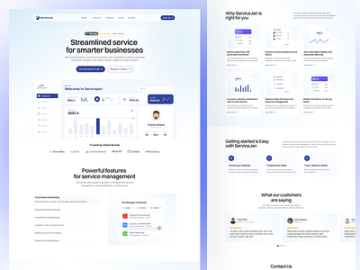 Streamlined service for smarter businesses businessappdesign customersupport fieldservicemanagement inventory landingpage realtimetrackingui servicemanagementsystem smartserviceui taskmanagement taskmanagementui uidesign uiuxdesign