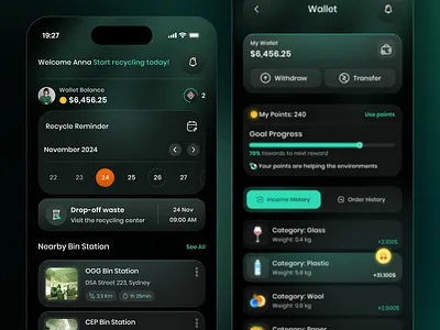 ♻️Recycling App (Dark Version🌙) app clean dark design figma modern recycle ui ux ux figma